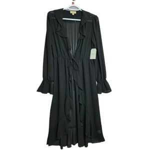 London Rose Sheer Black Whimsigoth Maxi.  Cardigan Style. Witchy